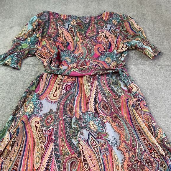 Tommy Hilfiger Women’s Pink Paisley Wrap Asymmetrical Dress Size 16 Fairycore - Picture 8 of 11